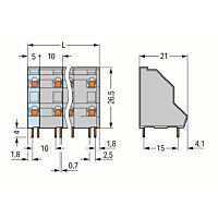 WAGO Svorka 736-753 dvoupatrová na desky plošných spojů 2,5 mm² rozteč 10 mm, šedá