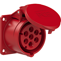 PCE Zásuvka 16A/400V vestavná 7-pólová, IP44, příruba 70x70mm, přímá, niklované kontakty