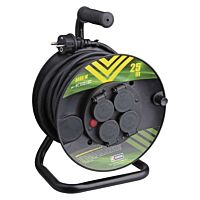 EMOS Přívod prodlužovací 25m zásuvky 4x230V/16A na bubnu IP44 černá (H05RRF3G 3x1,5)