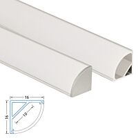 MCLED Profil AL 16x16mm, RS rohový, mléčný difuzor, komplet, 2m