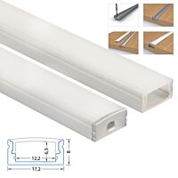 MCLED Profil AL 17x8mm, PQ přisazený, mléčný difuzor, komplet, 1m