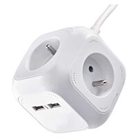EMOS Přívod prodlužovací 1,9m 4zásuvka kostka +2 USB IP20 bílá