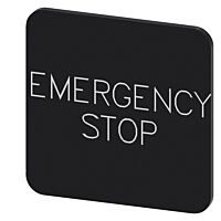 SIEMENS Štítek popisný 22 x 22 mm, štítek černý, popisek EMERGENCY STOP