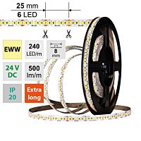 MCLED Pásek LED SMD2835 EWW, 240LED/m, 6W/m, DC 24V, 500lm/m, CRI90, IP20, 8mm, 50m