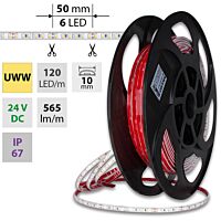 MCLED Pásek LED SMD2835 UWW, 120LED/m, 9,6W/m, DC 24V, 600lm/m, CRI90, IP67, 10mm, 50m
