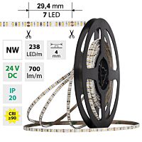 MCLED Pásek LED SMD2216 NW, 238LED/m, 7,2W/m, DC 24V, 700lm/m, CRI90, IP20, 4mm, 5m
