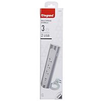 LEGRAND Přívod prodlužovací 1m trojzásuvka 230V/16A rohová 2xUSB IP20 bílá/hliník
