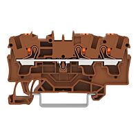WAGO Svorka 2204-1301/000-014 3vodičová průchozí s ovládacím tlačítkem 4 mm², hnědá