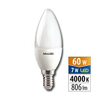 MCLED Žárovka LED 7W-60 E14 4000K 180° svíčka