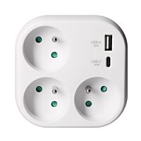 SOLIGHT Rozbočka 3x 16A, USB A+C rychlonabíječka 20W PD, bílá