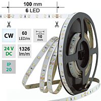 MCLED Pásek LED SMD2835 CW, 60LED/m, 14,4W/m, 1326lm/m, IP20, DC 24V, 10mm, 50m