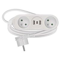 EMOS Přívod prodlužovací  2m 2zásuvka  250V/16A 2×USB A+1×USB C IP20 bílá