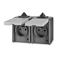 ABB Dvojzásuvka PRAKTIK 5598-2069 S, průběžná, s ochranou před přepětím, IP44, šedá