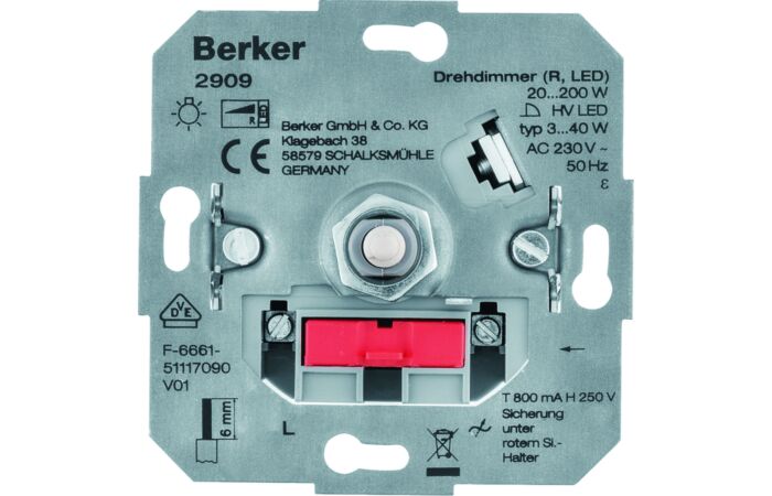 Stmívač otočný 200W (R,LED), s jemným kr
