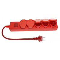 ELGOTECH Přívod prodlužovací   5m 5zásuvka 250V/10A pryž krytky s vypínačem přepěťová ochrana IP44 červená