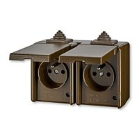 ABB PRAKTIK Dvojzásuvka 5518-2069 H pro průběžnou montáž, IP44, hnědá