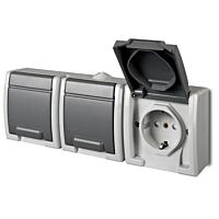 FAMATEL ATLAS Zásuvka SCHUKO 3x 2P+PE 16A 230V vodorovná IP55 šedá