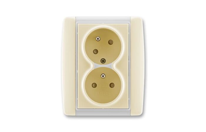 ABB Zásuvka ELEMENT 5513E-C02357 21,dvojnásobná chráněná s clonkami, bezšroubová,slonová kost/led bílá