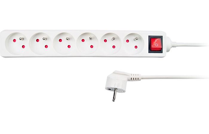 SOLIGHT Přívod prodlužovací  1,5m 6zásuvka 230V/10A s vypínačem IP20 bílá