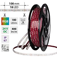 MCLED Pásek LED SMD2835 RGB, 180LED/m, 9,6W/m, DC 24V, 400lm/m, CRI90, IP67, 100Ă‚Â°C, 14mm, 5m