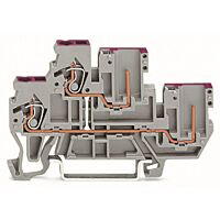 WAGO Svorka 870-108 základní dvoupatrová – 2 vodiče / 2 piny Vidlicová průchozí – 2 vodiče / 2 piny 2,5 mm², šedá