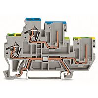 WAGO Svorka 870-117 základní dvoupatrová – 1 vodič / 1 pin pro ochranný vodič / průchozí 2,5 mm², šedá