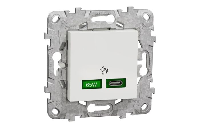 SCHNEIDER Z&aacute;suvka Unica Rychlonab&iacute;jec&iacute; konektor USB C (65W), B&iacute;l&aacute;