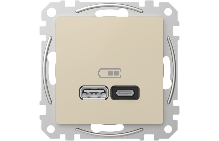 SCHNEIDER Z&aacute;suvka Sedna D/E - Dvojit&aacute; USB A+C nab&iacute;ječka 3A 45W, B&eacute;žov&aacute;