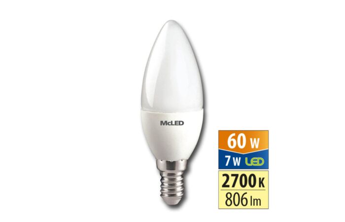 MCLED Žárovka LED 7W-60 E14 2700K 180° svíčka