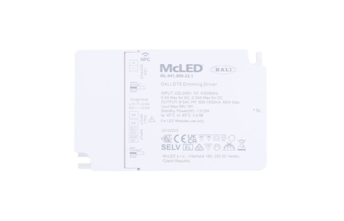 Stmívatelný DALI driver 65W, 500-1500mA,
