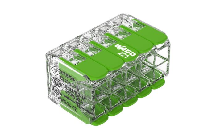 WAGO Svorka 221-430 Páčková spojovací pro všechny druhy vodičů max. 4 mm² transparentní