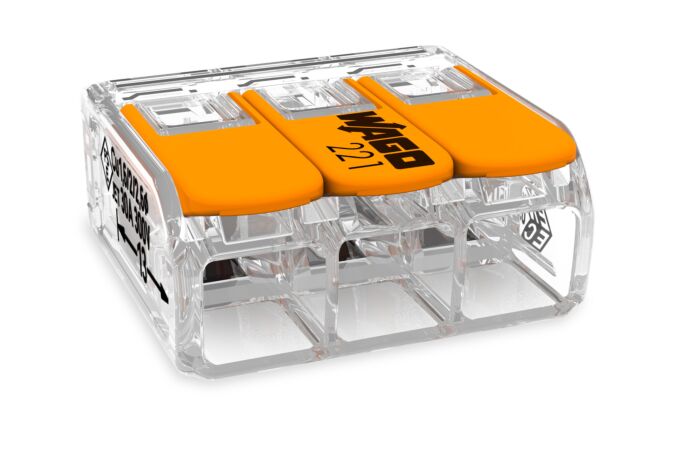 WAGO Svorka krabicová 221-613 páčková spojovací pro všechny druhy vodičů 3 x 6 mm² oranžová/transparentní