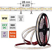MCLED Pásek LED SMD2835 WW, 240LED/m, 6W/m, DC 24V, 500lm/m, CRI90, IP67, 10mm, 50m