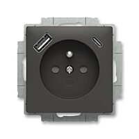 ABB ZONI Zásuvka 5569T-A32357 237 jednonásobná s clonkami, s nabíjením USB-A, USB-C, matná černá