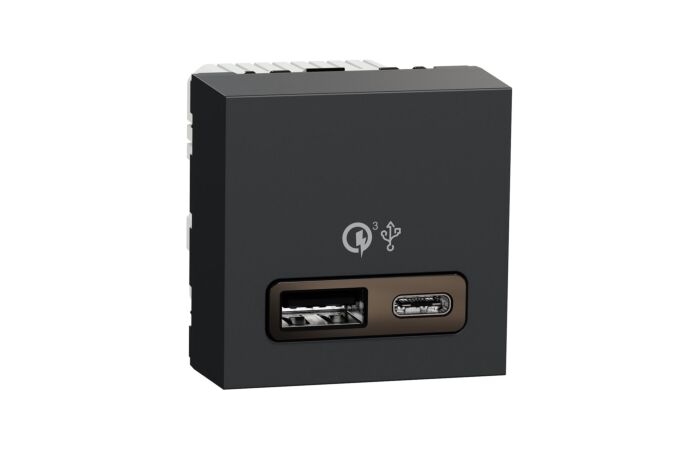 SCHNEIDER Zásuvka Unica - Dvojitý nabíjecí USB konektor A+C 18W, 2.4A, 2M, Antracit