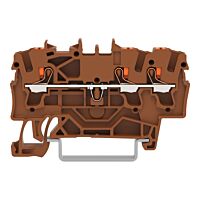 WAGO Svorka 2202-1301/000-014 3vodičová průchozí s ovládacím tlačítkem 2,5 mm², hnědá