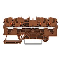 WAGO Svorka 2204-1401/000-014 4vodičová průchozí s ovládacím tlačítkem 4 mm², hnědá