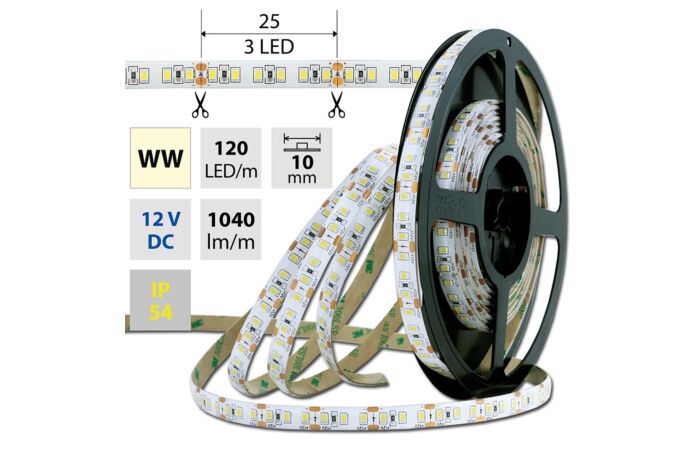 MCLED Pásek LED SMD2835 WW, 120LED/m, 14W/m, 1040lm/m, IP54, DC 12V, 10mm, 5m
