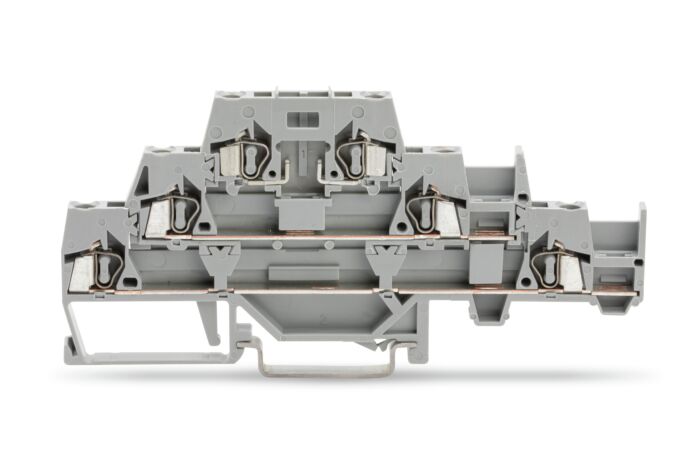 WAGO Svorka 280-889 třípatrová S dodatečným příčným můstkovým propojením na prvním patře Na DIN lištu 35 × 15 a 35 × 7,5, šedá/šedá/šedá