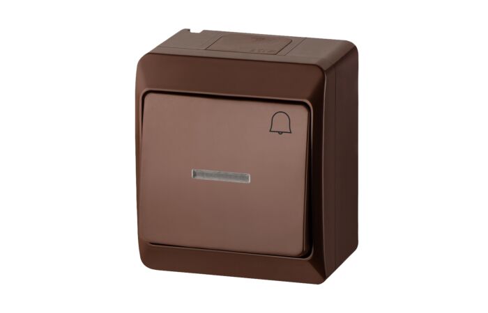 FAMATEL GALATEA Tlačítko podsvětlené symbol zvonek č.1/0So 10A 230V na omítku IP44 hnědá