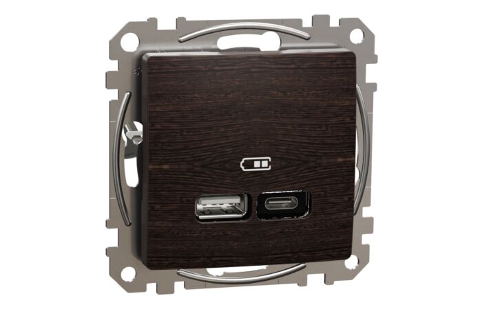 SCHNEIDER Sedna Design & Elements Dvojitá nabíječka USB A+C, 2,4 A, 21 W, Wenge