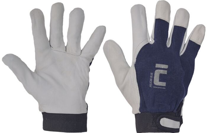 CERVA Rukavice PELICAN Blue kombinované velikost 11 barva modrý textil/šedobílá ovčí kůže