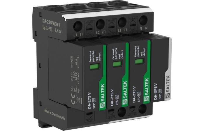 SALTEK Svodič III DA-275 V/3+1 indukovaného přepětí při úderu blesku a spínacího přepětí, kombinovaný