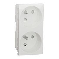 SCHNEIDER Unica - Zásuvka dvojitá 45° 250V/16A 2x2P+E, clonky, bezšroubová, Bílá