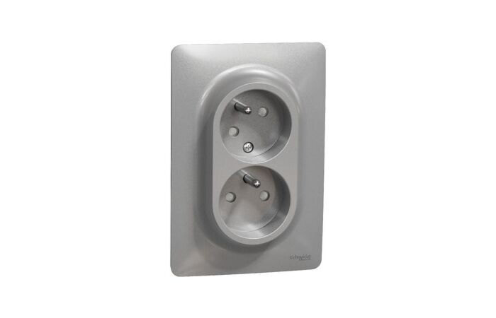 SCHNEIDER Zásuvka Unica 16A dvojzásuvka pootočená aluminium