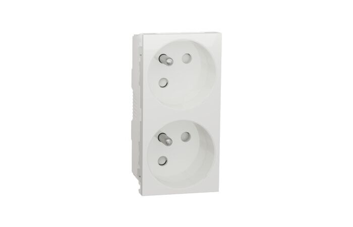 SCHNEIDER Unica - Zásuvka dvojitá 45° 250V/16A 2x2P+E, clonky, bezšroubová, Bílá