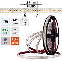 MCLED Pásek LED SMD2835 CW, 240LED/m, 6W/m, DC 24V, 520lm/m, CRI90, IP67, 10mm, 5m