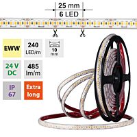 MCLED Pásek LED SMD2835 EWW, 240LED/m, 6W/m, DC 24V, 485lm/m, CRI90, IP67, 10mm, 50m