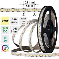 MCLED Pásek LED SMD2835 EWW, 240LED/m, 14,4W/m, DC 24V, 1040lm/m, CRI97, IP20, 10mm, 5m