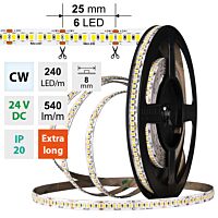 MCLED Pásek LED SMD2835 CW, 240LED/m, 6W/m, DC 24V, 540lm/m, CRI90, IP20, 8mm, 5m